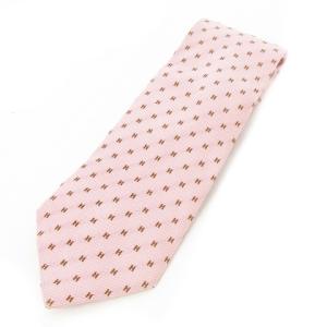 ネクタイ レギュラータイ シルク 絹 Hロゴ 総柄 ピンク /AO7 GY19