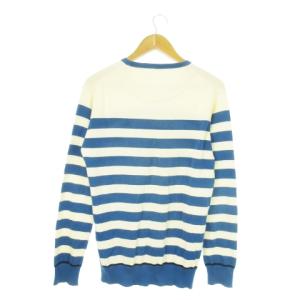 BURBERRY BLACK LABEL ニットソー カットソー クルーネック 長袖 コットン ボーダー ロゴ刺繍 3 L 青 ブルー /AO11