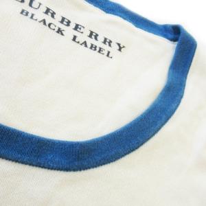 BURBERRY BLACK LABEL ニットソー カットソー クルーネック 長袖 コットン ボーダー ロゴ刺繍 3 L 青 ブルー /AO11