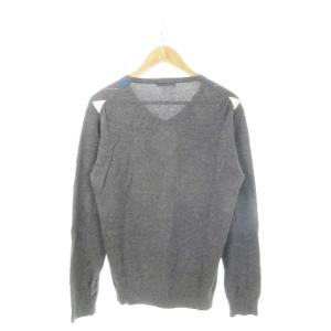 BURBERRY BLACK LABEL ニット セーター Vネック 長袖 アーガイル チェック ロゴ刺繍 3 L グレー /AH2 GY19