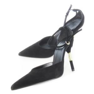 ストラップパンプス ピンヒール ハイヒール ポインテッドトゥ スエード レザー 革 ワンポイント ビジュー