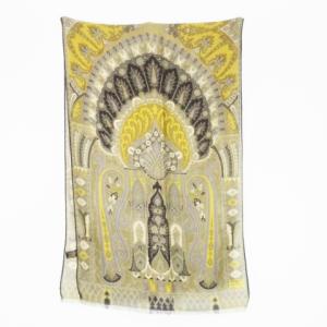 マフラー スカーフ シアー ウール シルク混 絹 フリンジ 総柄 ペイズリー柄 エスニック グレー /CK21