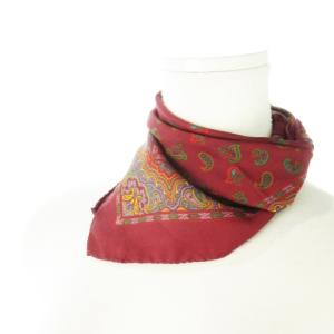 ETRO スカーフ スクエア シルク 絹 チーフ ペイズリー 総柄 ロゴ 赤 レッド ボルドー /CK22 GY19