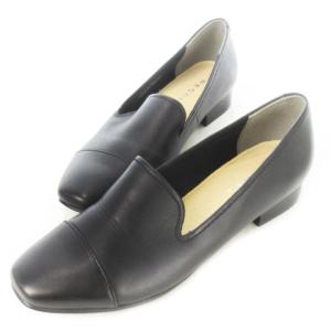 パンプス スリッポン ローヒール スクエアトゥ レザー 革 22.5cm 黒 ブラック /CK5 GY19