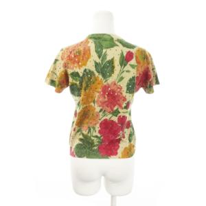 DOLCE&GABBANA ニット セーター クルーネック 半袖 カシミヤ スパンコール 花柄 総柄 40 M ベージュ /MN17