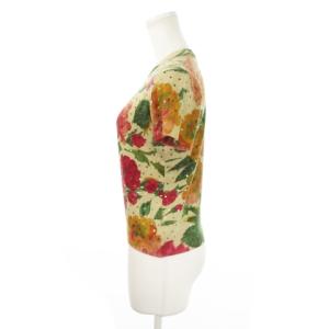 DOLCE&GABBANA ニット セーター クルーネック 半袖 カシミヤ スパンコール 花柄 総柄 40 M ベージュ /MN17