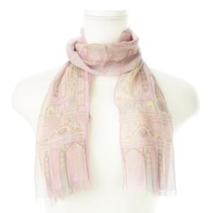 スカーフ シルク 絹 シアー フリンジ ペイズリー柄 ロゴ 総柄 ピンク /MN1 GY19