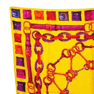 GUCCI スカーフ 大判 正方形 シルク 絹 ホースビット ロゴ 総柄 黄 イエロー /MN2 GY19