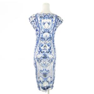 roberto cavalli ひざ丈ワンピース ノースリーブ ストレッチ とろみ 花柄 総柄 40 S 青 ブルー /AO20 GY19