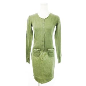 ワンピース ミニ 長袖 切替 ニット デニム ロゴ 38 S 緑 グリーン /MN13 GY19