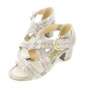 クロスストラップサンダル ハイヒール レザー 革 リザード型押し ガンチーニ  小さいサイズ 4 21.0cm