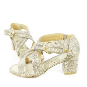 Salvatore Ferragamo クロスストラップサンダル ハイヒール レザー 革 リザード型押し ガンチーニ  小さいサイズ 4 21.0cm