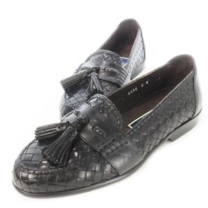 Bragano ローファー イントレチャート タッセル ベルト レザー 革 6 23.0cm 黒 ブラック