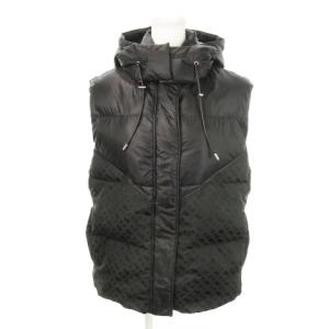 中綿ベスト フーディ ジップアップ 比翼 切替 ジャガード 38 M 黒 ブラック /MN12 GY19