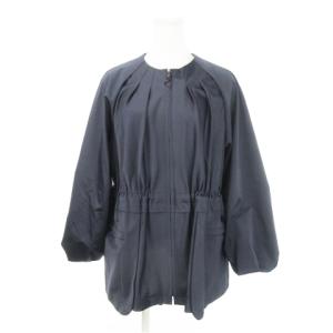 ジャケット ブルゾン ジップアップ ノーカラー タック ウエストマーク ドロスト 42 L 紺 ネイビー