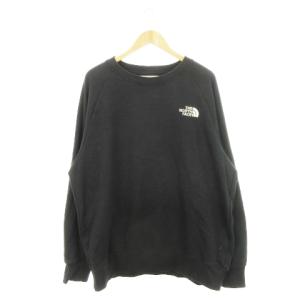 トレーナー スウェット ラウンドネック 長袖 ラグラン ロゴ刺繍 アウトドア XL 黒 ブラック /AH17