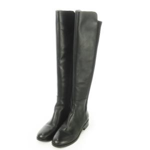 GRANDSERIES ロングブーツ ローヒール レザー 切替 大きいサイズ 8B 25cm 黒 ブラック