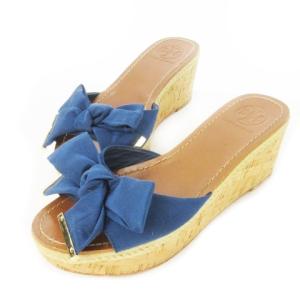 ウェッジソールサンダル ジュート コルク リボン ロゴ 大きいサイズ 8 25.0cm 青 ブルー /CK10