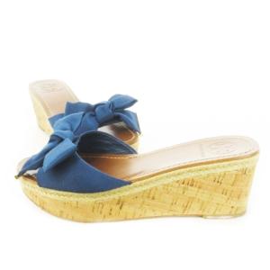 TORY BURCH ウェッジソールサンダル ジュート コルク リボン ロゴ 大きいサイズ 8 25.0cm 青 ブルー /CK10