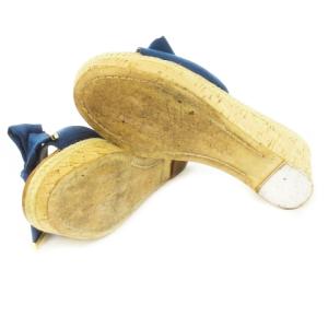 TORY BURCH ウェッジソールサンダル ジュート コルク リボン ロゴ 大きいサイズ 8 25.0cm 青 ブルー /CK10