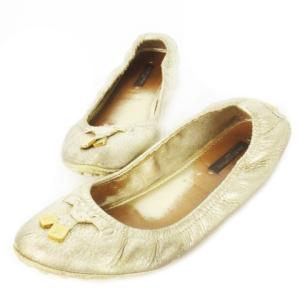 バレエシューズ ドライビングシューズ レザー 革 メタリック ハク リボン ロゴ 37.5 24.5cm