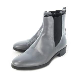 サイドゴアブーツ ショートブーツ レザー 革 ロゴ型押し 38 24.5cm グレー /CK2 GY19