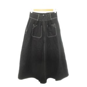 Max Mara 白タグ デニム フレア スカート ロング ハイウエスト バックゴム ステッチ 黒 ブラック /AH13