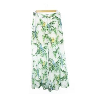 ワイドパンツ シルク 絹 エアリー 鳥 オウム インコ リゾート ボタニカル リーフ 総柄 38 S?M