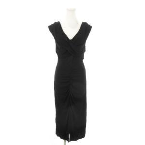 ドレス ワンピース ロング Vネック ノースリーブ クロスデザイン ギャザー ストレッチ フロントスリット