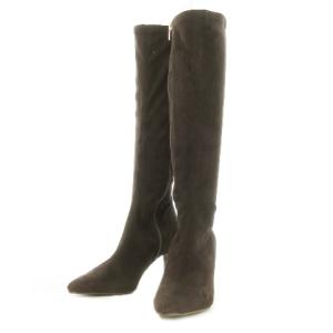 ロングブーツ スエード アーモンドトゥ ハイヒール S 22.5cm 茶 ブラウン /MN5 GY19