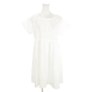 ひざ丈ワンピース フェイクセパレート スカラップ レース 刺繍 花柄 40 M 白 ホワイト /MN17