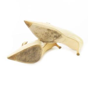 miumiu パンプス ローヒール ポインテッドトゥ レザー 革 エナメル リボン 36 23.0cm ベージュ /CK16