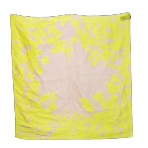 スカーフ スクエア シルク混 絹 ロゴ リーフ ボタニカル 総柄 黄 イエロー 紫 パープル /AH2