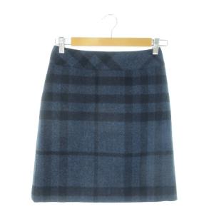 タイトスカート ミニ ウール 縮絨 ロゴ刻印 チェック 36 S 青 ブルー /MN23 GY19