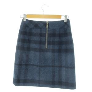 BURBERRY LONDON タイトスカート ミニ ウール 縮絨 ロゴ刻印 チェック 36 S 青 ブルー /MN23 GY19