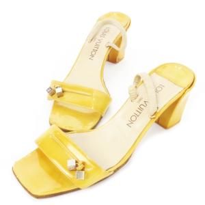 サンダル レザー 革 エナメル キューブ ロゴ刻印 37.5 24.5cm 黄 イエロー /CK1 GY19