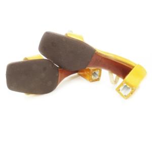 LOUIS VUITTON サンダル レザー 革 エナメル キューブ ロゴ刻印 37.5 24.5cm 黄 イエロー /CK1 GY19