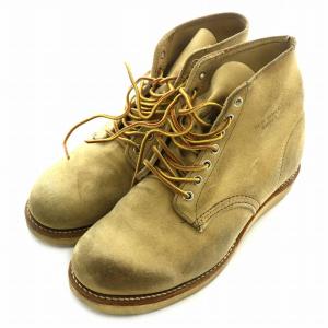 8167 刺繍羽タグ レースアップ ブーツ プレーントゥ スエード レザー 41 25.5 ベージュ 