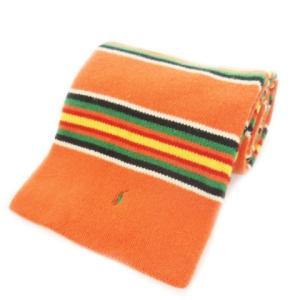 マフラー ニット ウール ロゴ刺繍 マルチボーダー ストライプ オレンジ /AH7 GY01