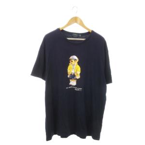 ポロベア Tシャツ カットソー ラウンドネック 半袖 プリント ロゴ オーバーサイズ XL 紺 ネイビー