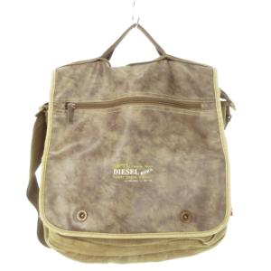 ショルダーバッグ メッセンジャーバッグ キャンバス レザー ロゴ型押し 茶 ブラウン /MN12 GY01