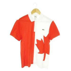 ポロシャツ 半袖 鹿の子 ロゴ刺繍 カナダ国旗 バイカラー 4 M 赤 レッド /AO18 GY01