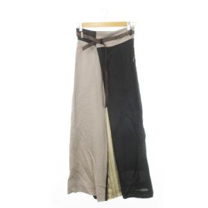 especial ワイドパンツ ロング リネン 麻 切り替え バイカラー チェック バックゴム ベルト