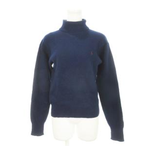 ニット セーター タートルネック 長袖 ウール ロゴ刺繍 M 紺 ネイビー /AH11 GY01