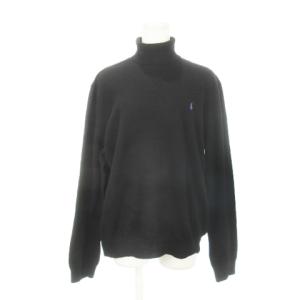 ニット セーター タートルネック 長袖 ウール ロゴ刺繍 大きいサイズ LL 黒 ブラック /AH12