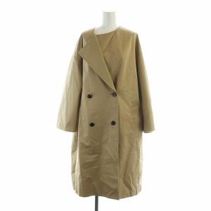 ギャバノーカラーコート ロゴ 長袖 ダブル 総裏地 ベージュ 16-020-500-4091-1-0 GY03
