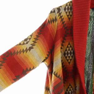 POLO RALPH LAUREN ニット カーディガン ガウン ショールカラー 前開き オルテガ ネイティブ柄 総柄 M 赤 レッド GY03