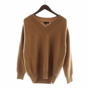 カシミヤ 天竺 Vネック ニット プルオーバー セーター 薄手 長袖 1 S 茶 ブラウン GY03 /MQ