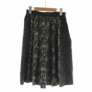 プリーツスカート ミドル ロゴ 総柄 ジップフライ 絹 シルク 38 S 茶 ブラウン 黒 ブラック GY03