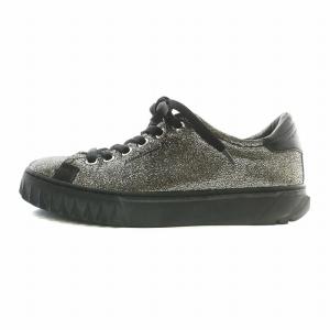 スニーカー レザー ローカット 4.5 22cm シルバー色 黒 ブラック /XZ GY03